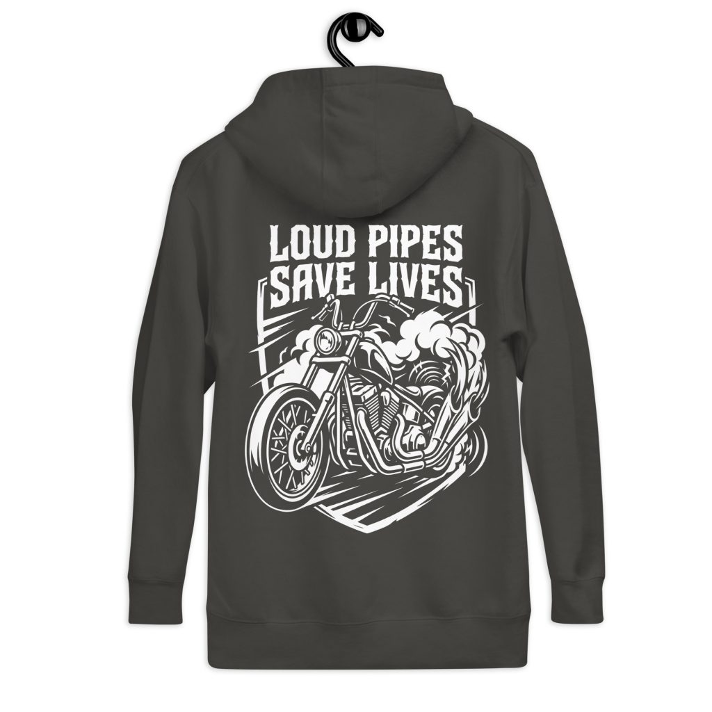 Biker Hoodie „Loud Pipes Save Lives“ – Front & Backprint