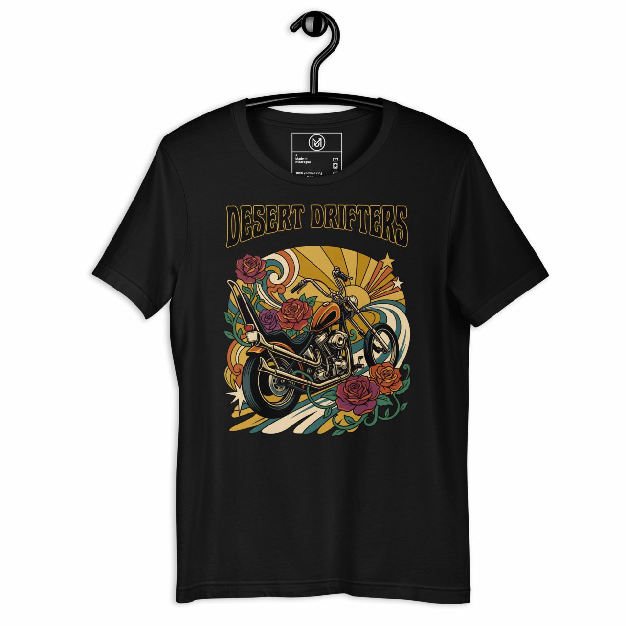 Biker T-Shirt „Desert Drifters“ – Retro Chopper & Floral Frontprint