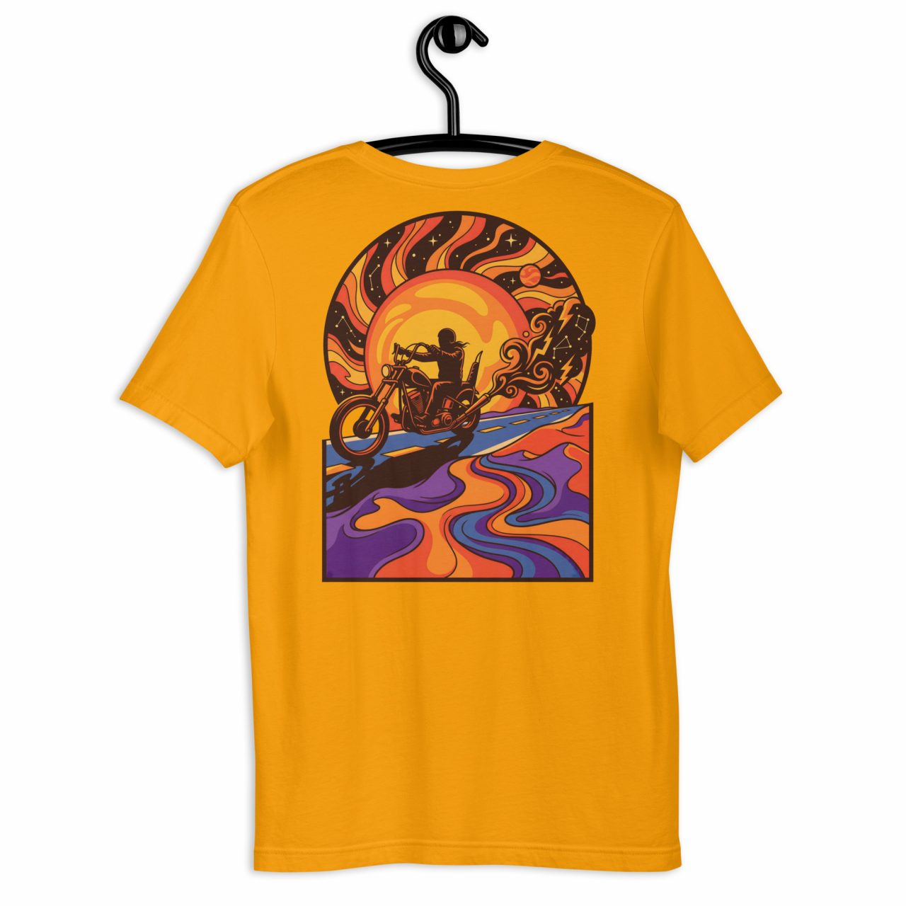 Biker T-Shirt „Cosmic Rider“ – Front Statement & Psychedelic Backprint