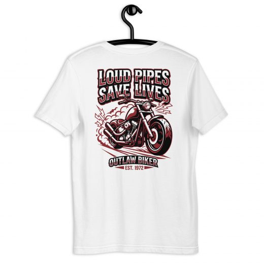 Biker T-Shirt „Loud Pipes Save Lives“ – Kleiner Frontprint, großer Backprint