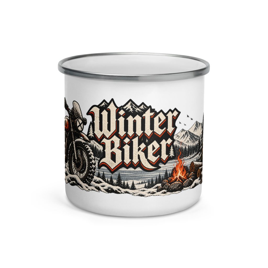 Winter Biker Emaille Tasse – für alle, die auch bei Kälte fahren