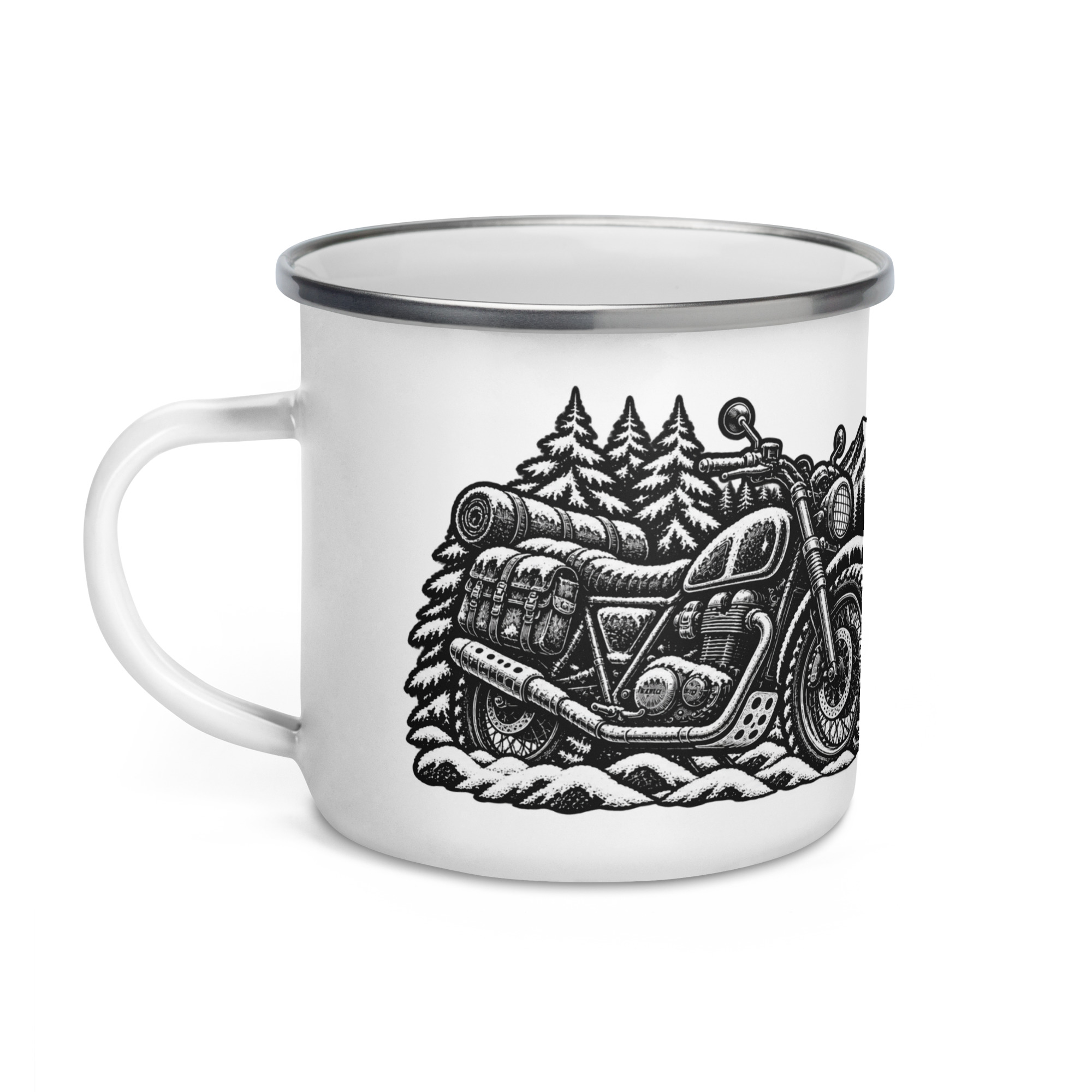 Winter Biker Emaille Tasse – schwarz, weiß und kompromisslos – Bild 2