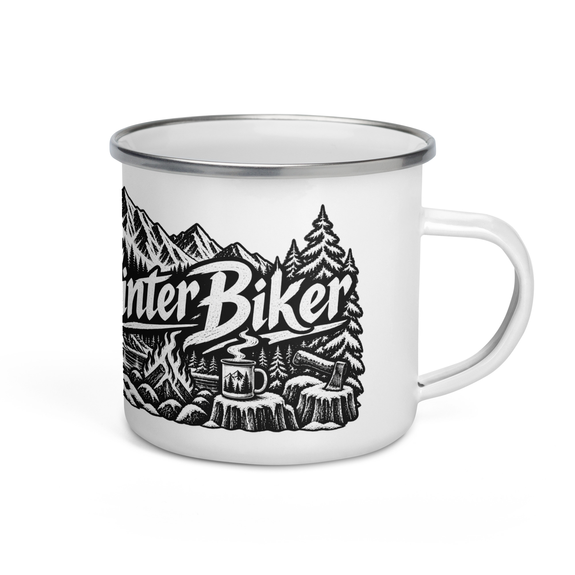 Winter Biker Emaille Tasse – schwarz, weiß und kompromisslos – Bild 3