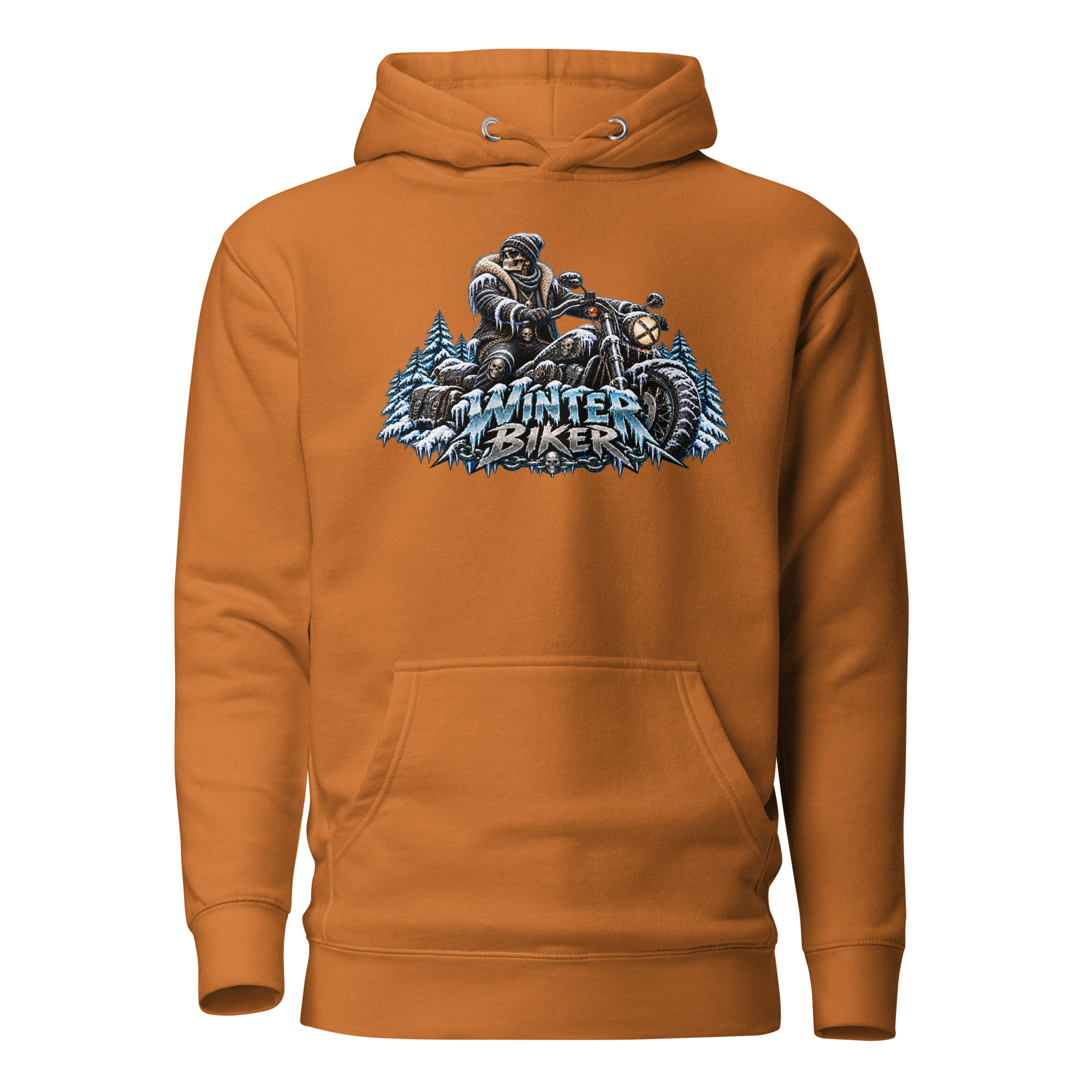 Winter Biker Hoodie „Too Cold For Hell“ – Motorrad Kapuzenpullover mit Front- & Rückenprint – Bild 4