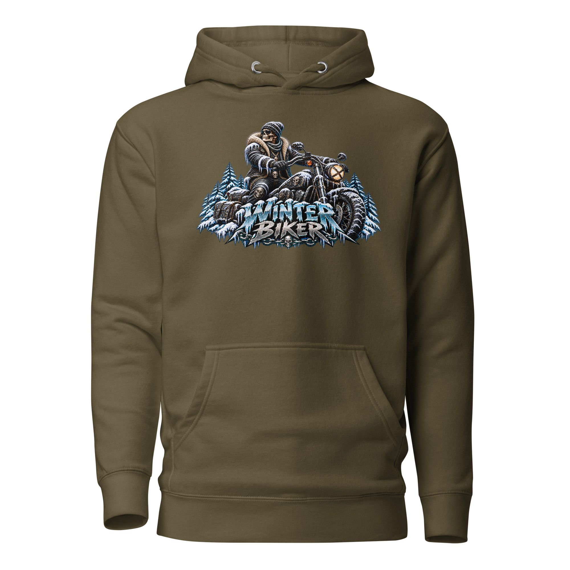 Winter Biker Hoodie „Too Cold For Hell“ – Motorrad Kapuzenpullover mit Front- & Rückenprint – Bild 3
